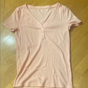 GAP Light Pink V-Neck ribbed Buttoned Tee